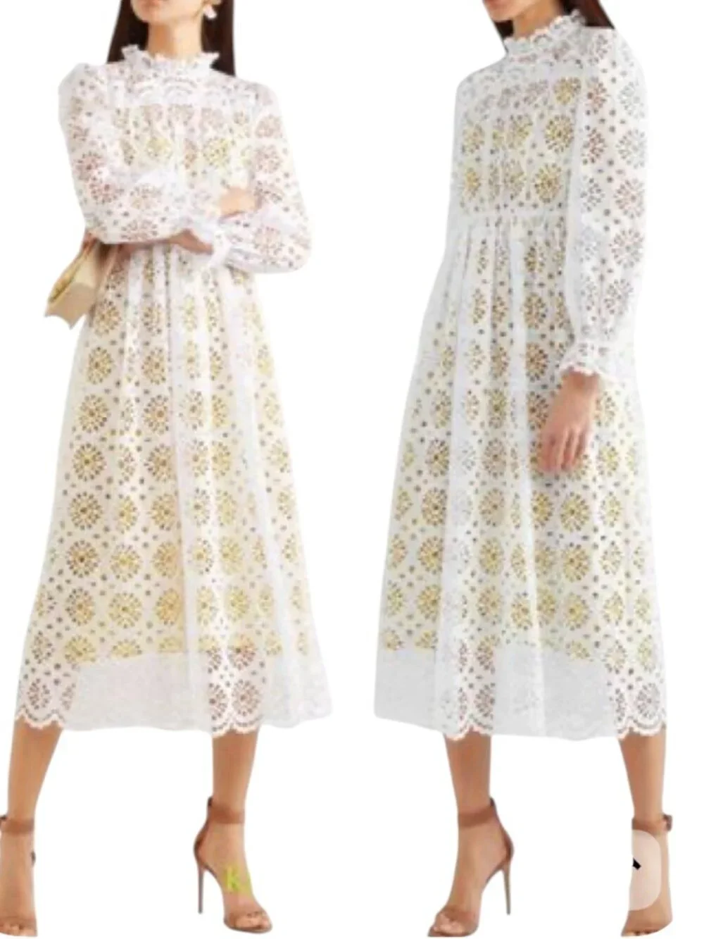 Diane von Furstenberg New Leandra White Eyelet Embroidery Midi Dress Size 4 - Picture 3 of 12